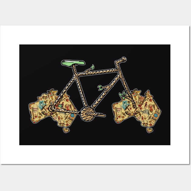 Australian Bike For Aussie Bikers with Map of Australia, Retro Vintage Australian Bicycle, Artistic Aesthetic Australian Map Art Pun For Cyclist And Cycling Lovers Mom Dad And Racers or Bikers Wall Art by BicycleStuff